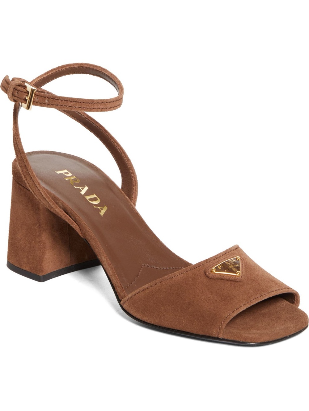 Prada Block Heel Ankle Strap Sandals in Brown Suede NWOB